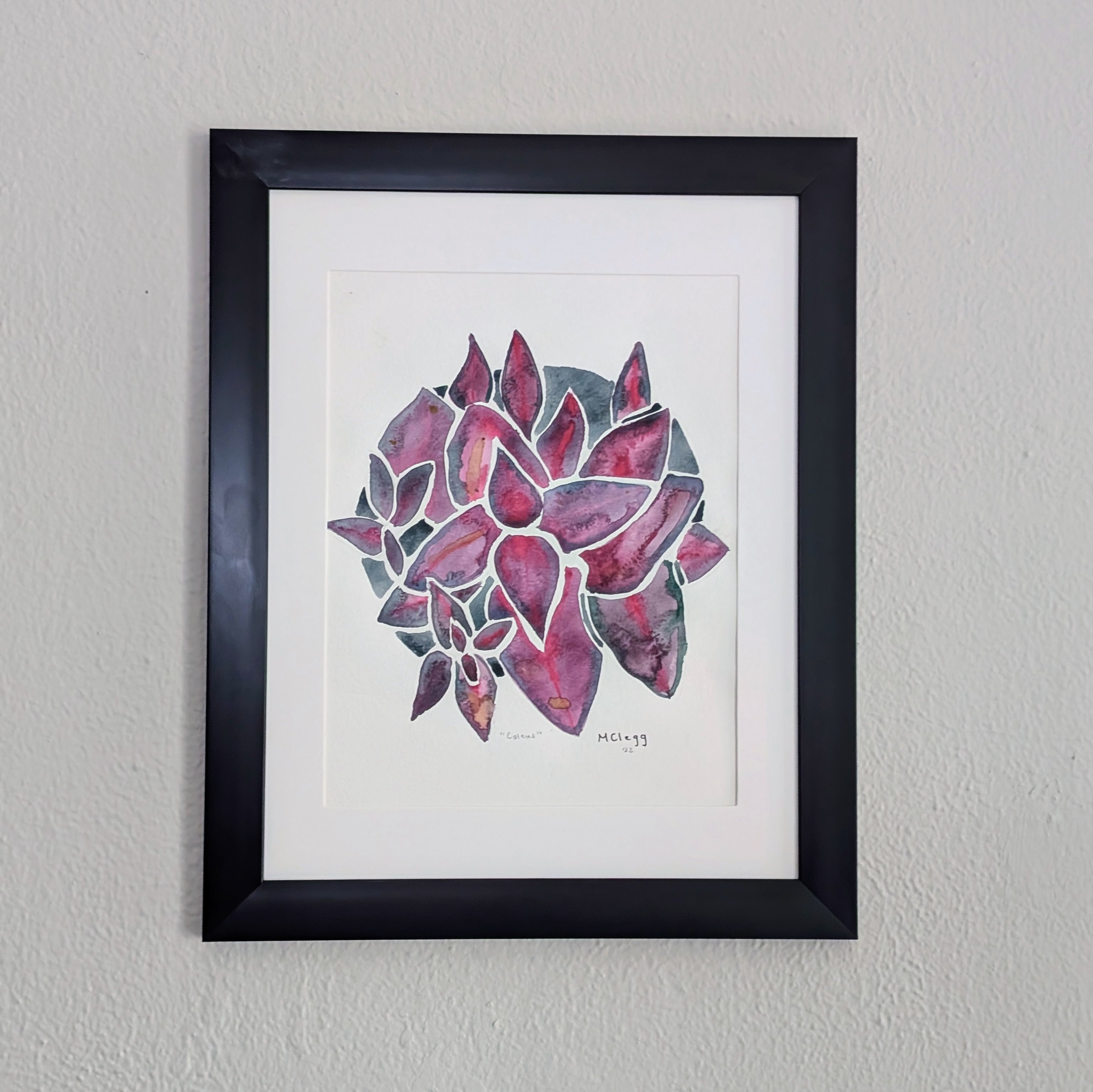 Coleus Plant Original Watercolor Painting, 9 x 12 inches, Framed or Unframed