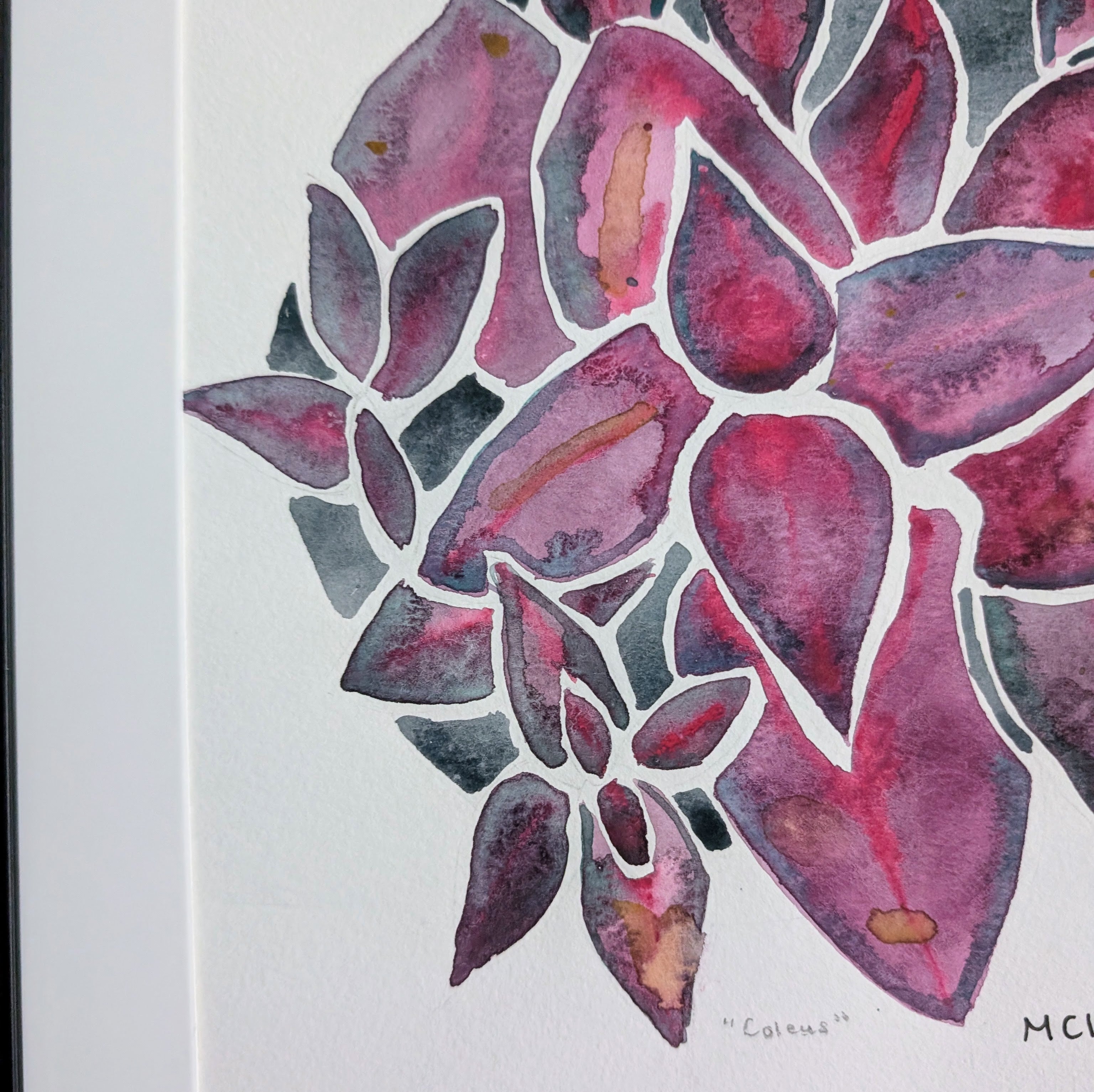 Coleus Plant Original Watercolor Painting, 9 x 12 inches, Framed or Unframed