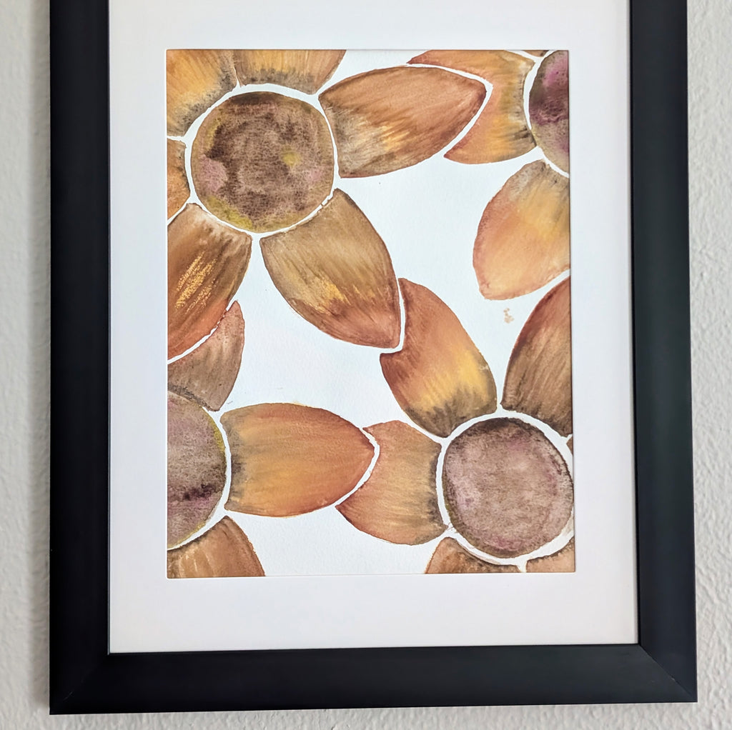 Sunflower Illustration, Original Watercolor Painting, 9 x 12 inches, Framed or Unframed