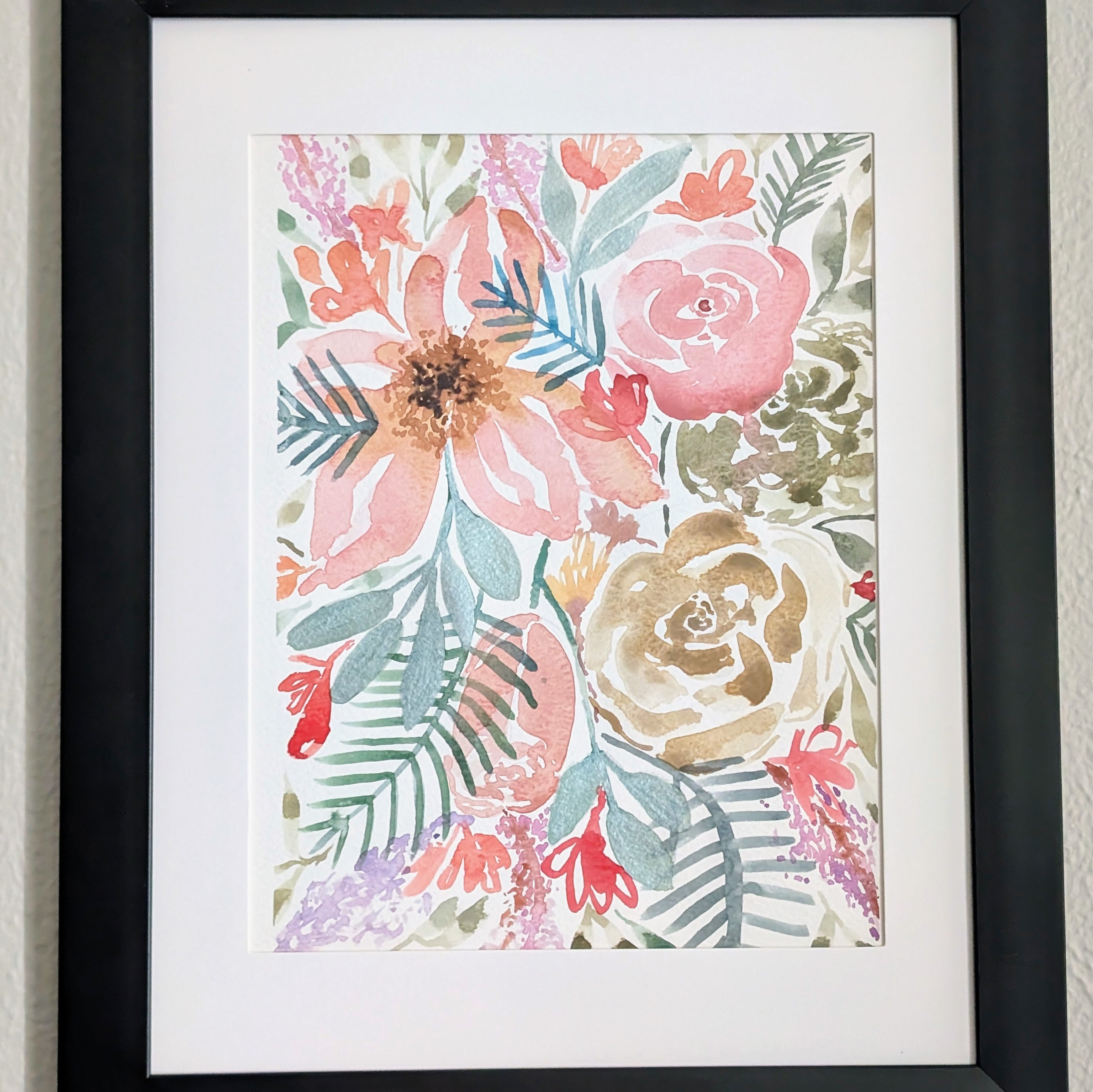 Floral Arrangement #1, Original Watercolor Painting, 9 x 12 inches, Framed or Unframed