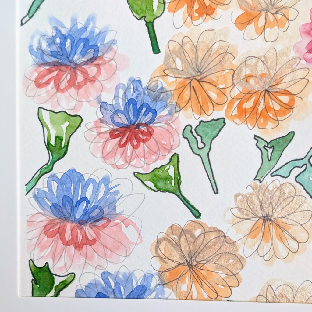 Floral Arrangement #3, Original Watercolor Painting, 9 x 12 inches, Framed or Unframed