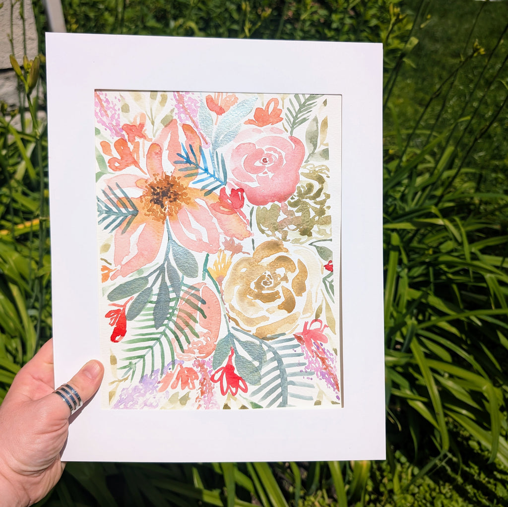 Floral Arrangement #1, Original Watercolor Painting, 9 x 12 inches, Framed or Unframed